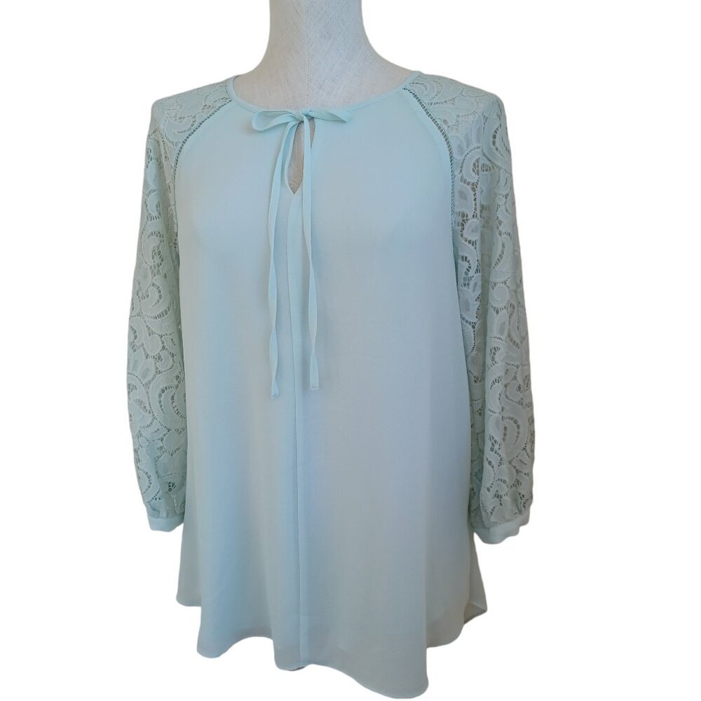 Haute Hippie Tribe Top Woven Chiffon Lace‎ Sleeves Tie Neckline Womens XS